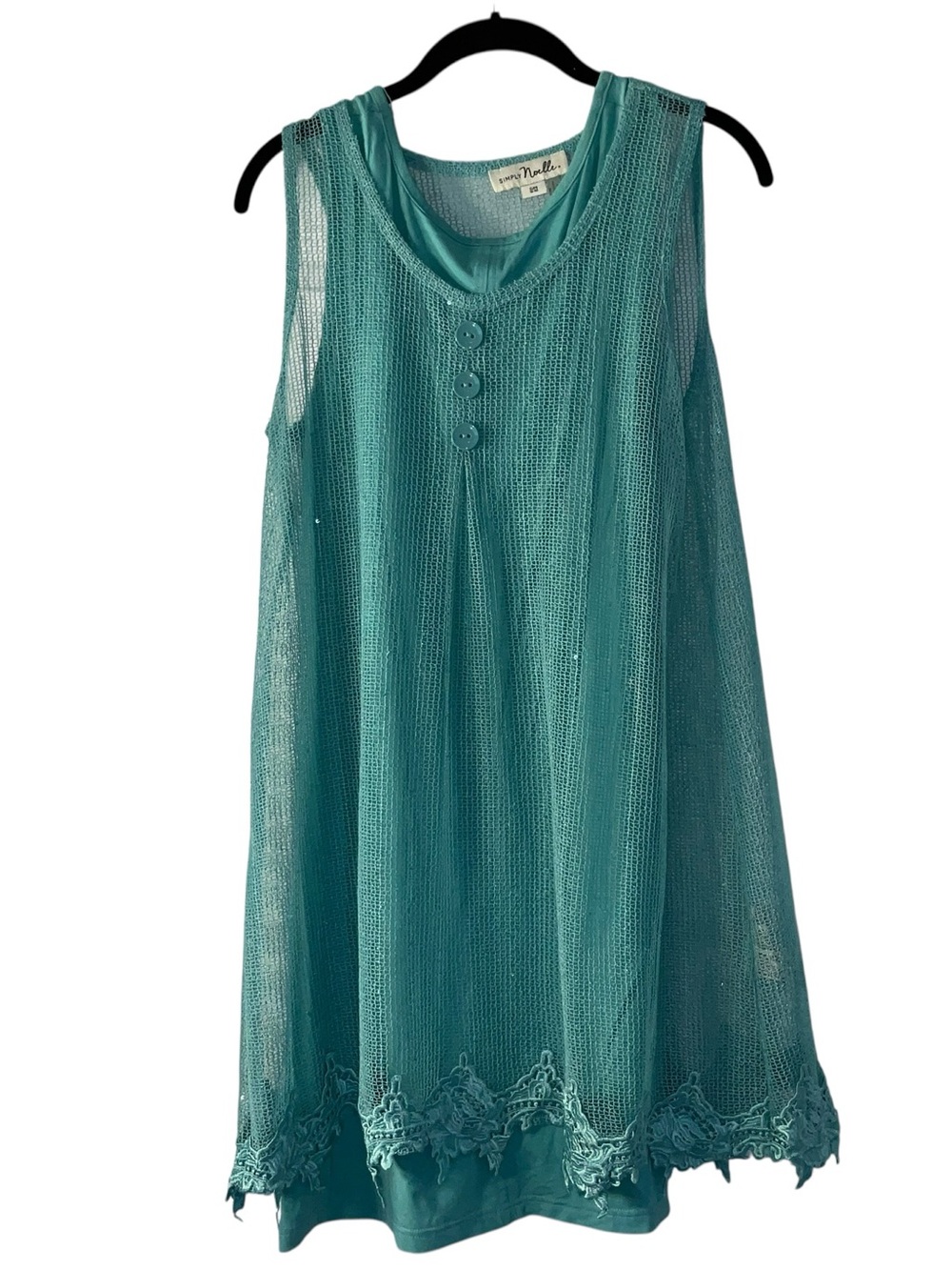 Simply Noelle Teal Crochet-Hem Sleeveless Tunic Dress
